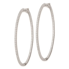 QE8030 Sterling Shimmer Sterling Silver Rhodium-plated 160 Stone 1.3mm CZ In and Out Oval Hinged Hoop Earrings