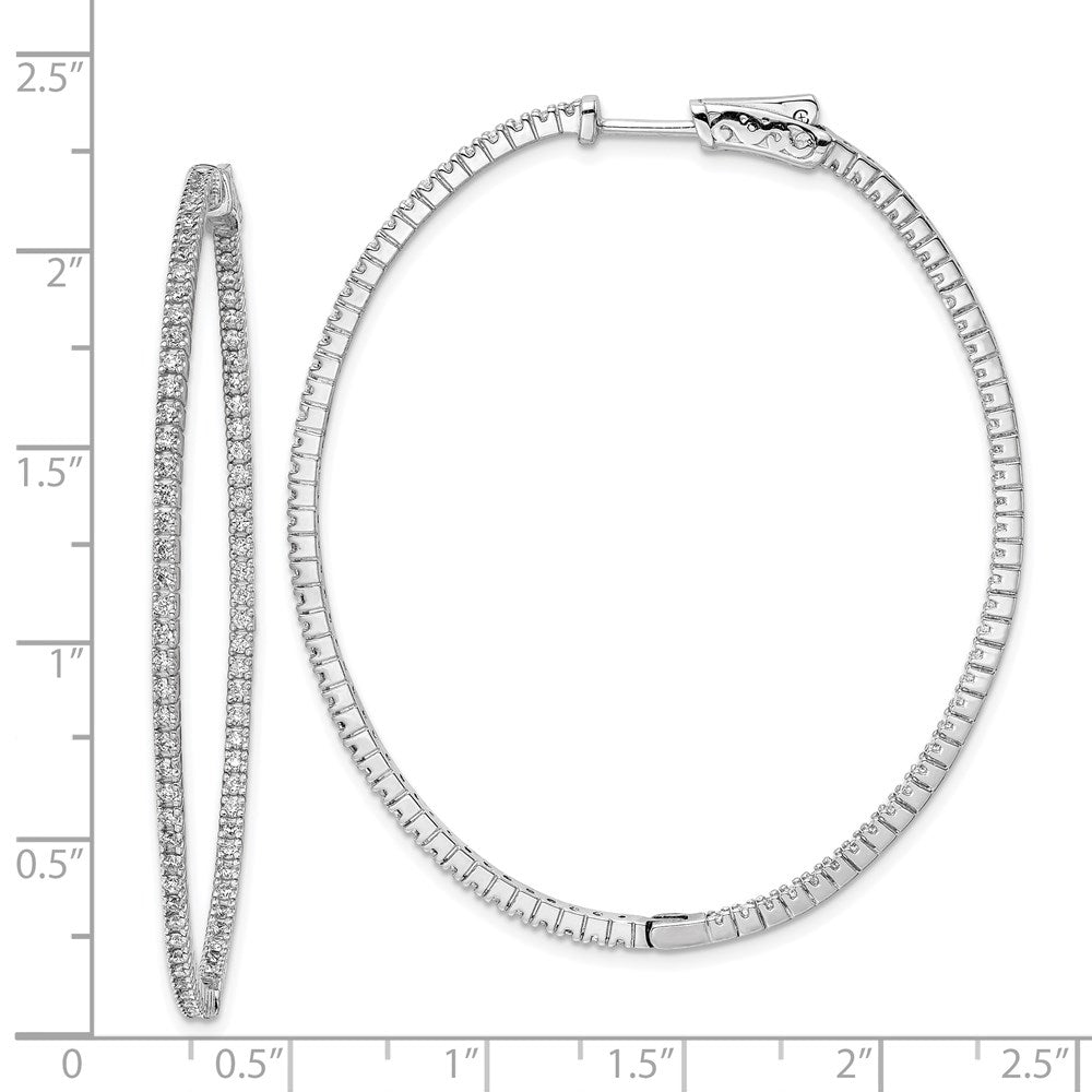 QE8030 Sterling Shimmer Sterling Silver Rhodium-plated 160 Stone 1.3mm CZ In and Out Oval Hinged Hoop Earrings