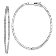 QE8030 Sterling Shimmer Sterling Silver Rhodium-plated 160 Stone 1.3mm CZ In and Out Oval Hinged Hoop Earrings