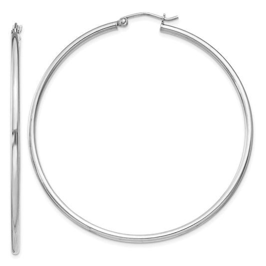 QE803 Sterling Silver Rhodium-plated 2mm Round Hoop Earrings
