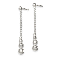 QE8053 Sterling Silver Polished Teardrop & Bead Post Dangle Earrings
