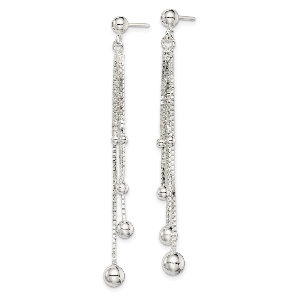 QE8055 Sterling Silver Polished Graduated Beaded Chain Post Dangle Earrings