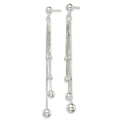 QE8055 Sterling Silver Polished Graduated Beaded Chain Post Dangle Earrings