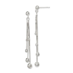QE8055 Sterling Silver Polished Graduated Beaded Chain Post Dangle Earrings