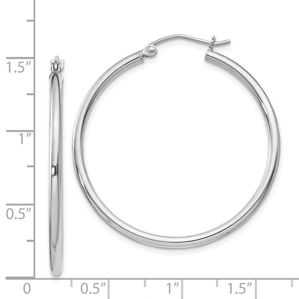 QE806 Sterling Silver Rhodium-plated 2mm Round Hoop Earrings