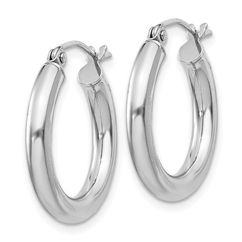 QE807 Sterling Silver Rhodium-plated 3mm Round Hoop Earrings