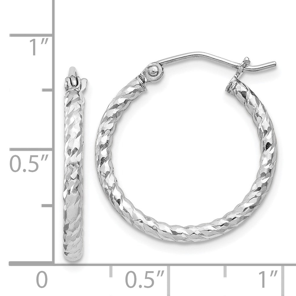 QE8075 Sterling Silver Rhodium Plated Diamond-cut 2x20mm Hoop Earrings