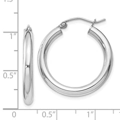 QE808 Sterling Silver Rhodium-plated 3mm Round Hoop Earrings