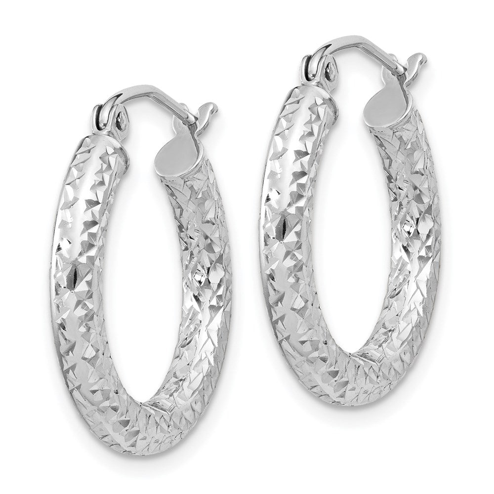 QE8086 Sterling Silver Rhodium-plated D/C 3x20mm Hoop Earrings