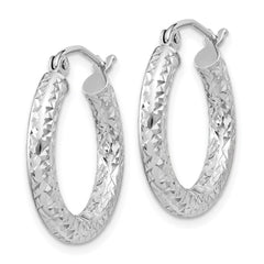 QE8086 Sterling Silver Rhodium-plated D/C 3x20mm Hoop Earrings