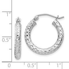QE8086 Sterling Silver Rhodium-plated D/C 3x20mm Hoop Earrings