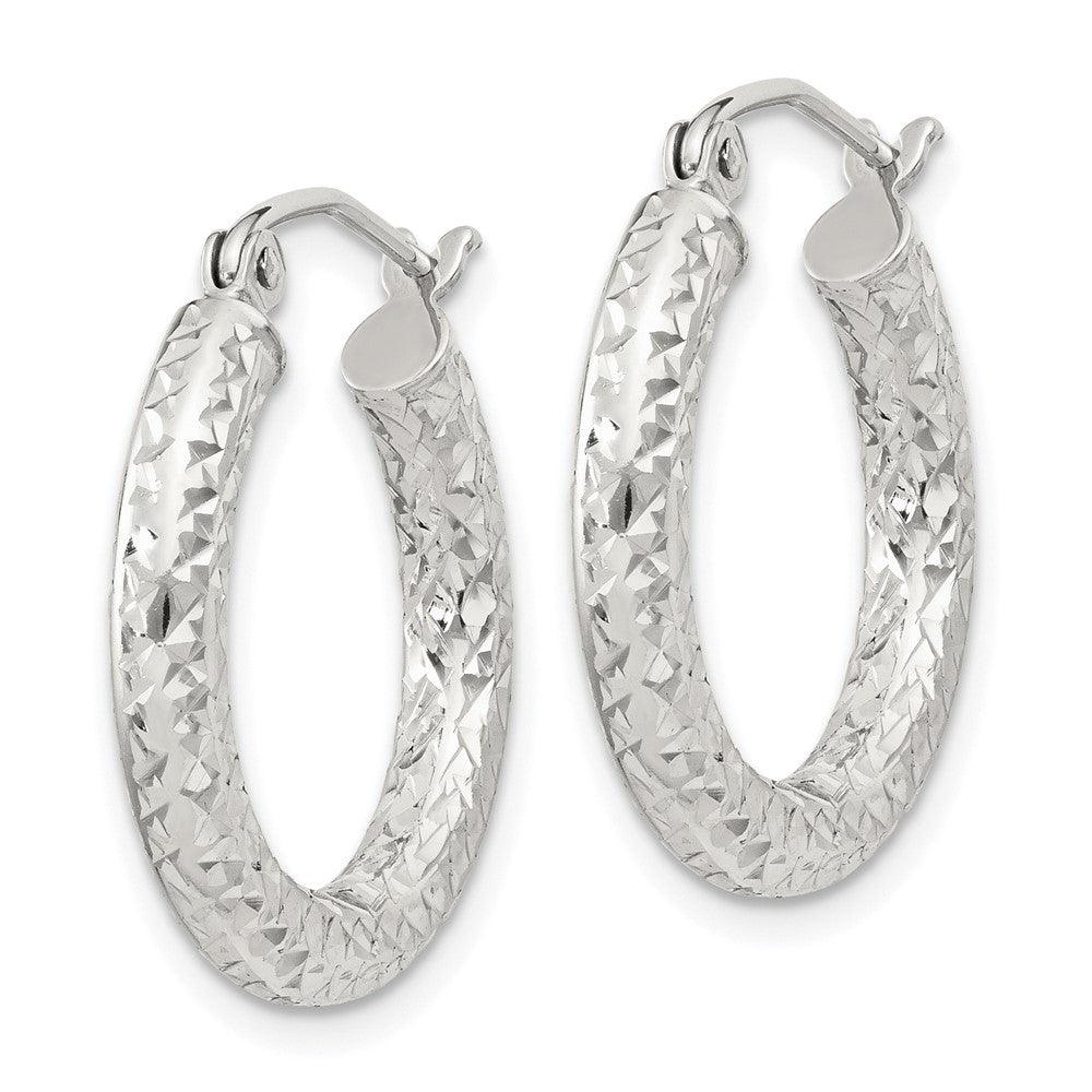 QE8086SP Sterling Silver D/C 3x20mm Hoop Earrings