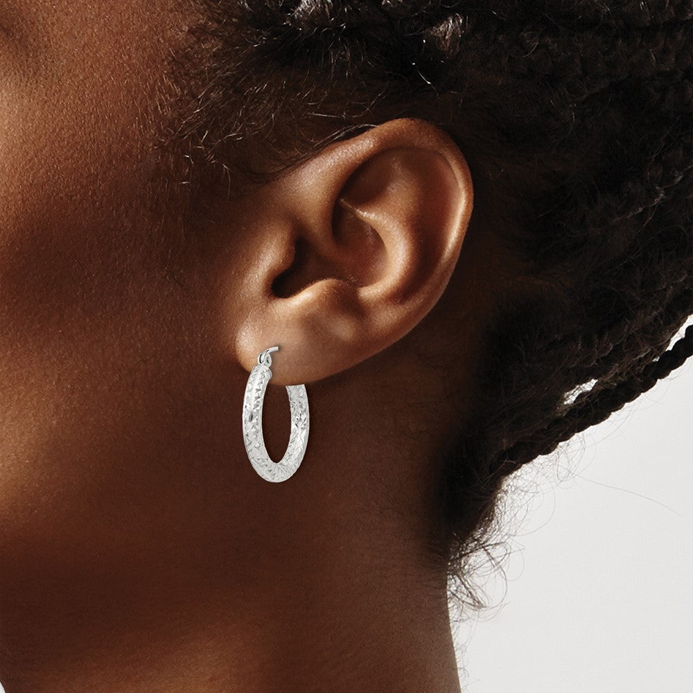 QE8086SP Sterling Silver D/C 3x20mm Hoop Earrings