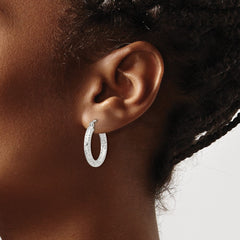 QE8086SP Sterling Silver D/C 3x20mm Hoop Earrings