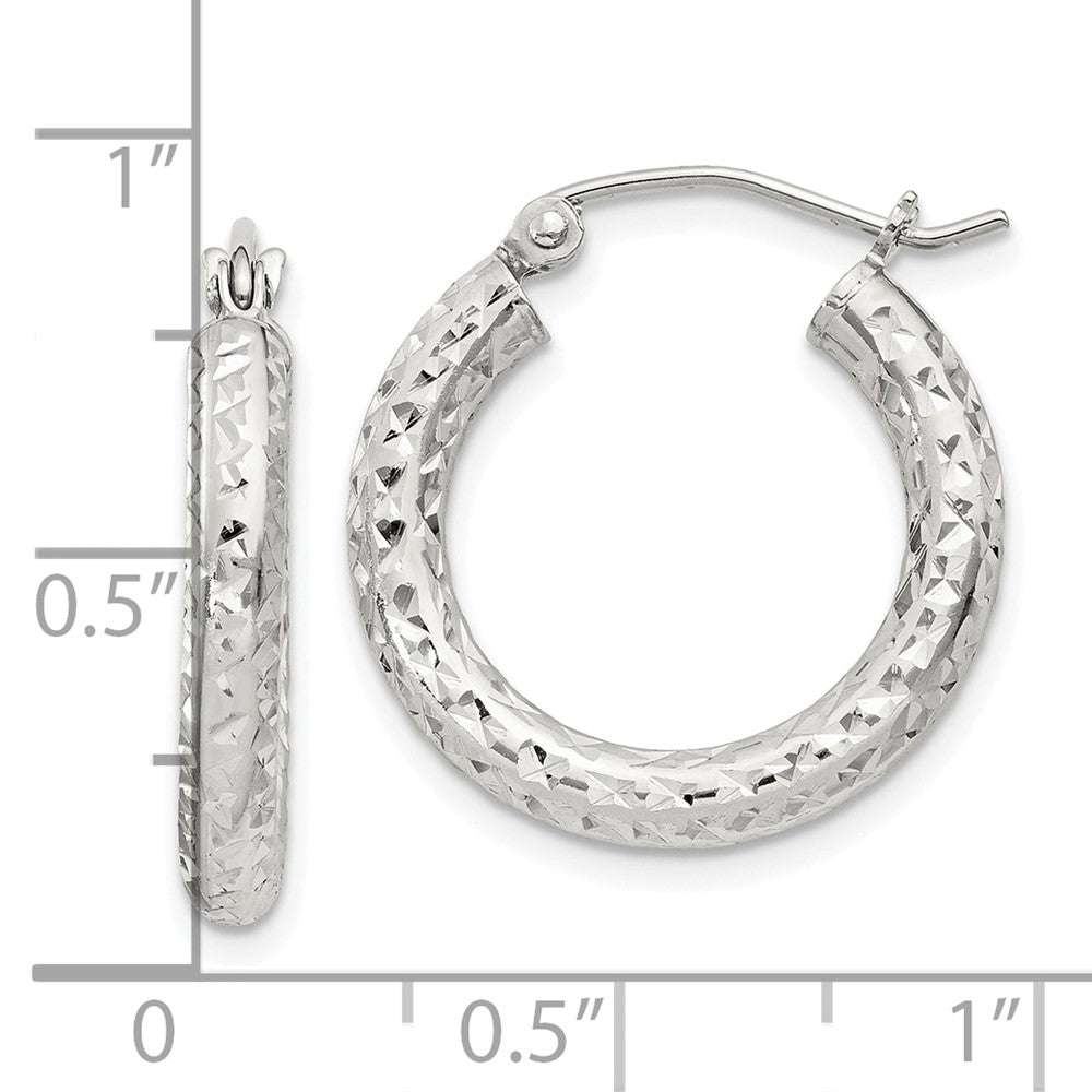 QE8086SP Sterling Silver D/C 3x20mm Hoop Earrings
