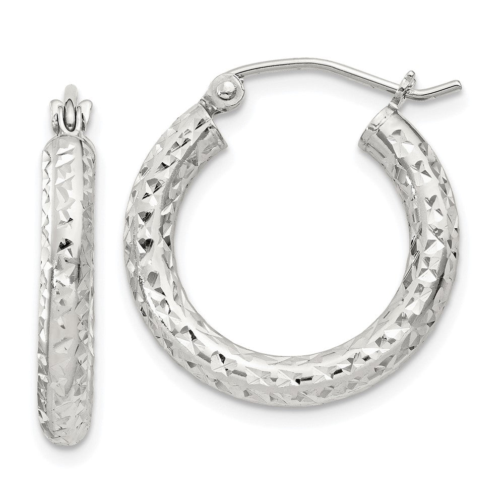 QE8086SP Sterling Silver D/C 3x20mm Hoop Earrings