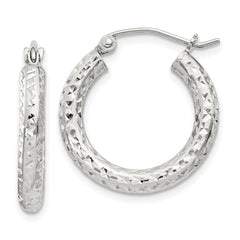 QE8086SP Sterling Silver D/C 3x20mm Hoop Earrings