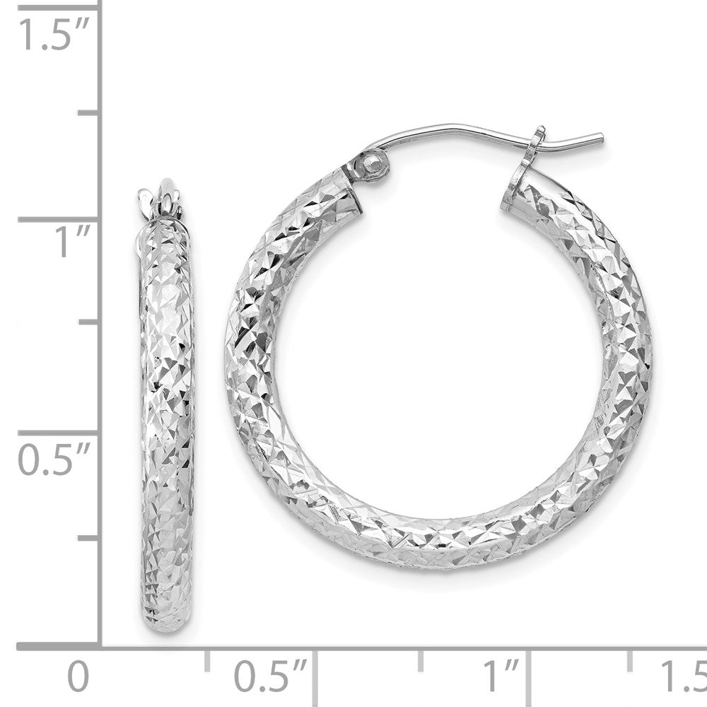 QE8087 Sterling Silver Rhodium-plated D/C 3x25mm Hoop Earrings