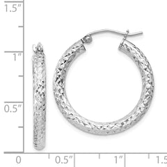 QE8087 Sterling Silver Rhodium-plated D/C 3x25mm Hoop Earrings