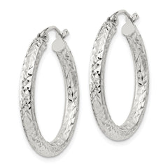 QE8087SP Sterling Silver D/C 3x25mm Hoop Earrings