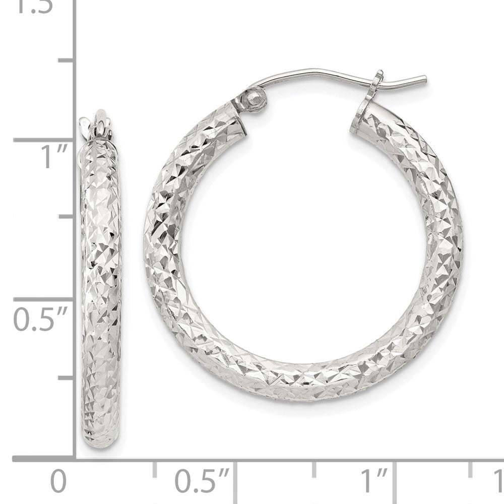 QE8087SP Sterling Silver D/C 3x25mm Hoop Earrings