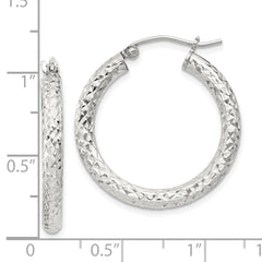 QE8087SP Sterling Silver D/C 3x25mm Hoop Earrings