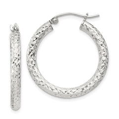 QE8087SP Sterling Silver D/C 3x25mm Hoop Earrings