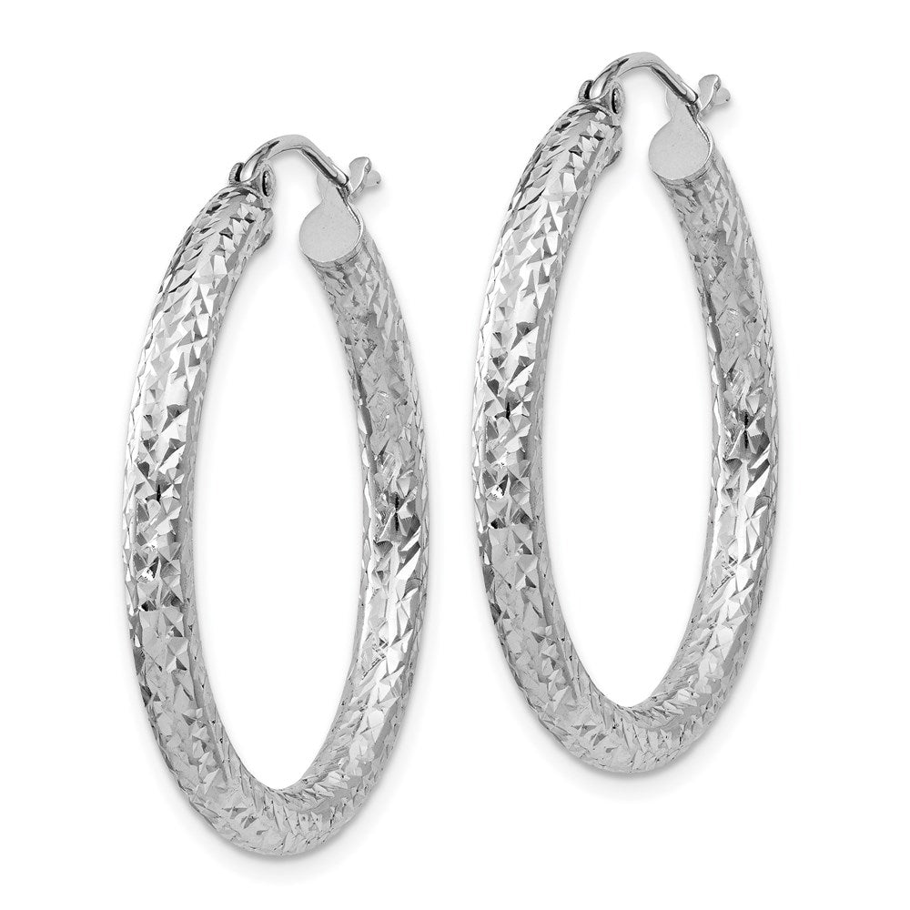 QE8088 Sterling Silver Rhodium-plated D/C 3x30mm Hoop Earrings