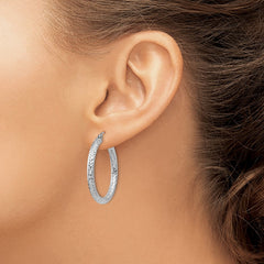 QE8088 Sterling Silver Rhodium-plated D/C 3x30mm Hoop Earrings