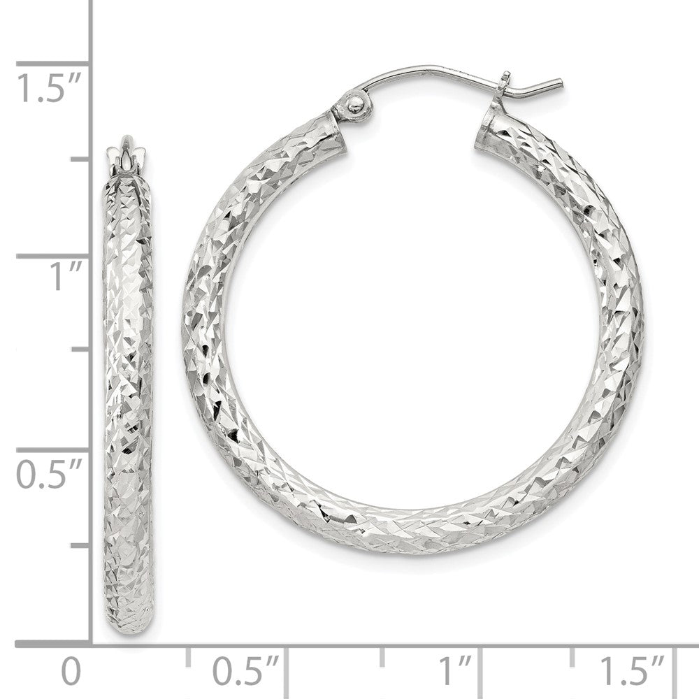 QE8088SP Sterling Silver D/C 3x30mm Hoop Earrings