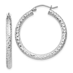 QE8088 Sterling Silver Rhodium-plated D/C 3x30mm Hoop Earrings