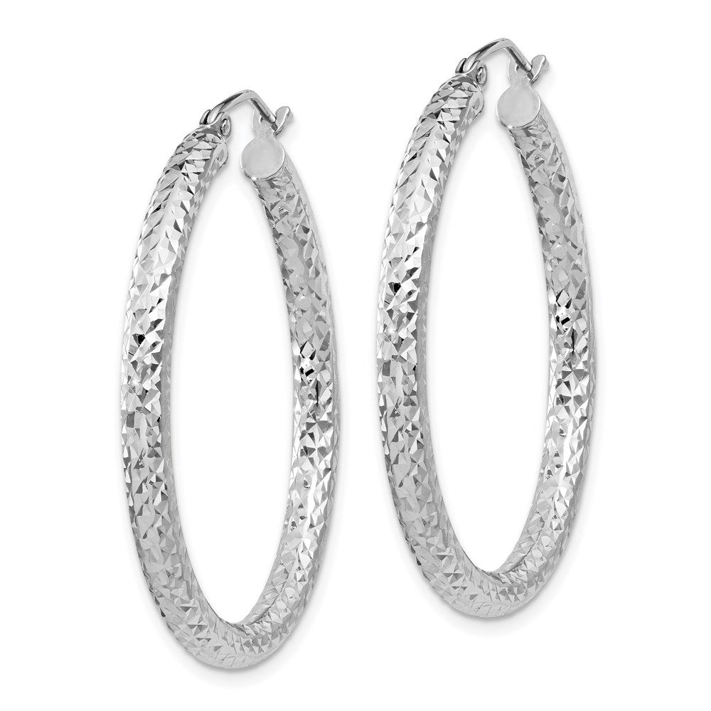 QE8089 Sterling Silver Rhodium-plated D/C 3x35mm Hoop Earrings