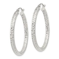 QE8089SP Sterling Silver D/C 3x35mm Hoop Earrings