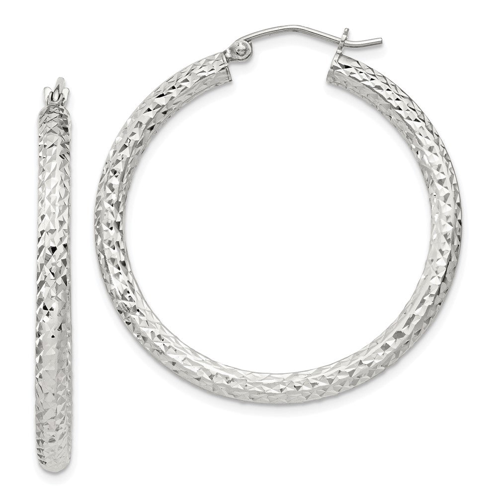 QE8089SP Sterling Silver D/C 3x35mm Hoop Earrings