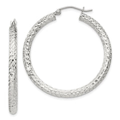 QE8089SP Sterling Silver D/C 3x35mm Hoop Earrings