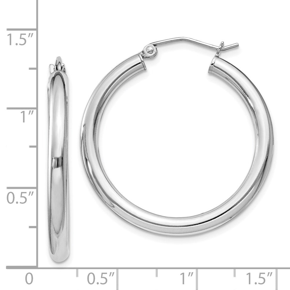 QE809 Sterling Silver Rhodium-plated 3mm Round Hoop Earrings