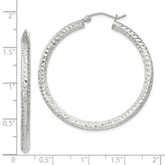 QE8090SP Sterling Silver D/C 3x40mm Hoop Earrings