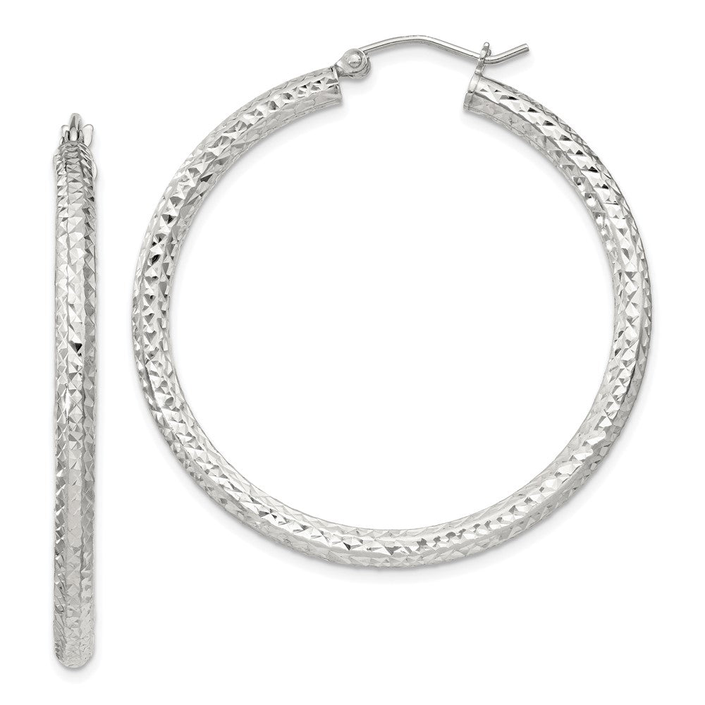 QE8090SP Sterling Silver D/C 3x40mm Hoop Earrings