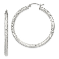 QE8090SP Sterling Silver D/C 3x40mm Hoop Earrings