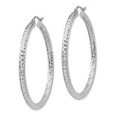 QE8091 Sterling Silver Rhodium-plated D/C 3x45mm Hoop Earrings