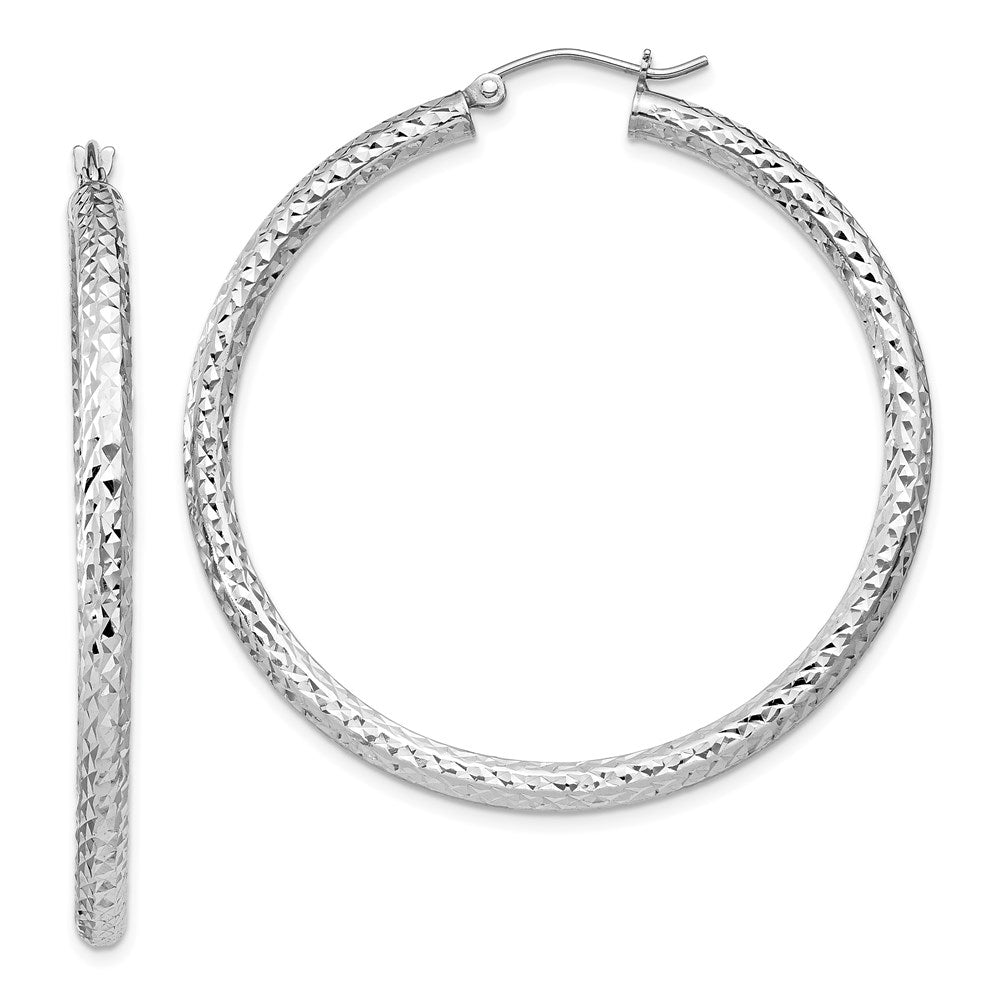 QE8091 Sterling Silver Rhodium-plated D/C 3x45mm Hoop Earrings