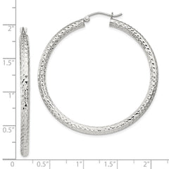 QE8091SP Sterling Silver D/C 3x45mm Hoop Earrings