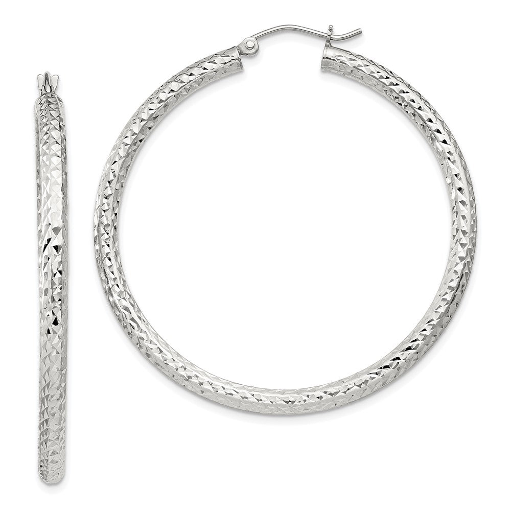 QE8091SP Sterling Silver D/C 3x45mm Hoop Earrings