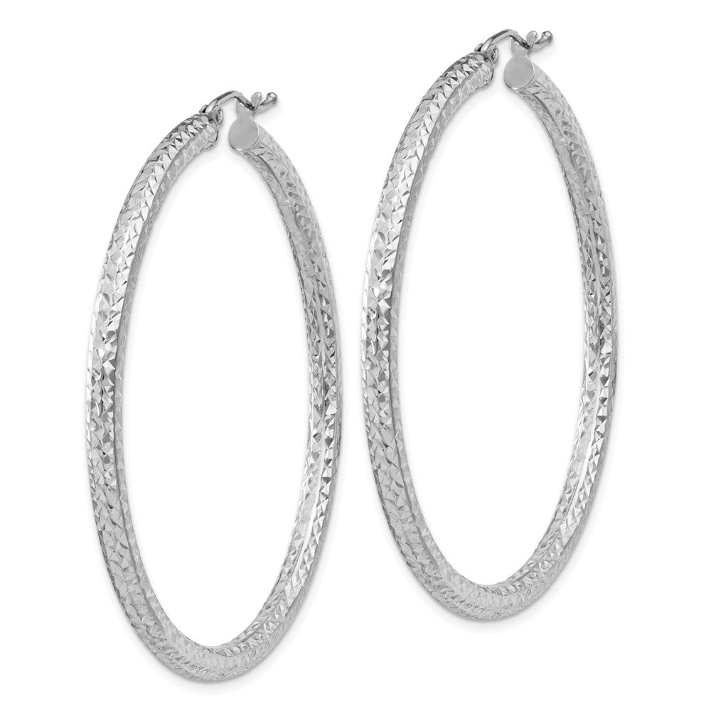 QE8092 Sterling Silver Rhodium-plated D/C 3x50mm Hoop Earrings