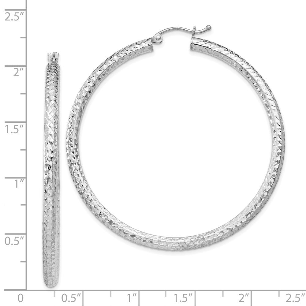 QE8092 Sterling Silver Rhodium-plated D/C 3x50mm Hoop Earrings