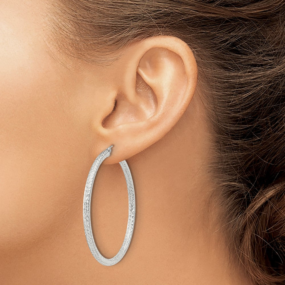 QE8092SP Sterling Silver D/C 3x50mm Hoop Earrings