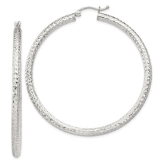 QE8092SP Sterling Silver D/C 3x50mm Hoop Earrings