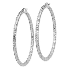 QE8093 Sterling Silver Rhodium-plated D/C 3x55mm Hoop Earrings