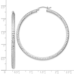 QE8093 Sterling Silver Rhodium-plated D/C 3x55mm Hoop Earrings