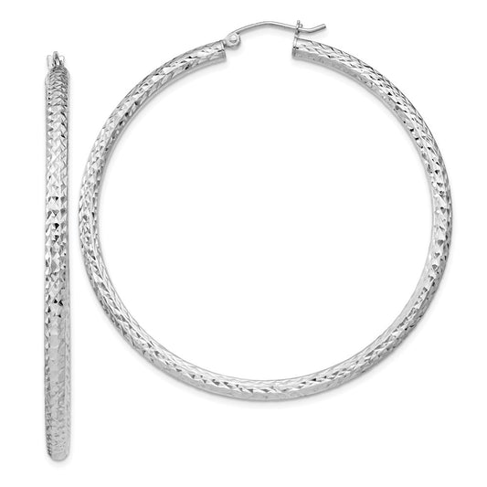 QE8093 Sterling Silver Rhodium-plated D/C 3x55mm Hoop Earrings